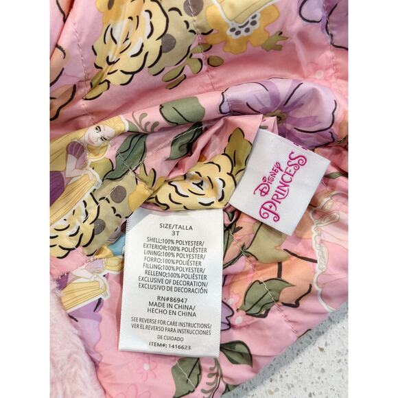 Disney Princess Reversible Toddler Jacket 3T Pink Floral Plush - Picture 5 of 7